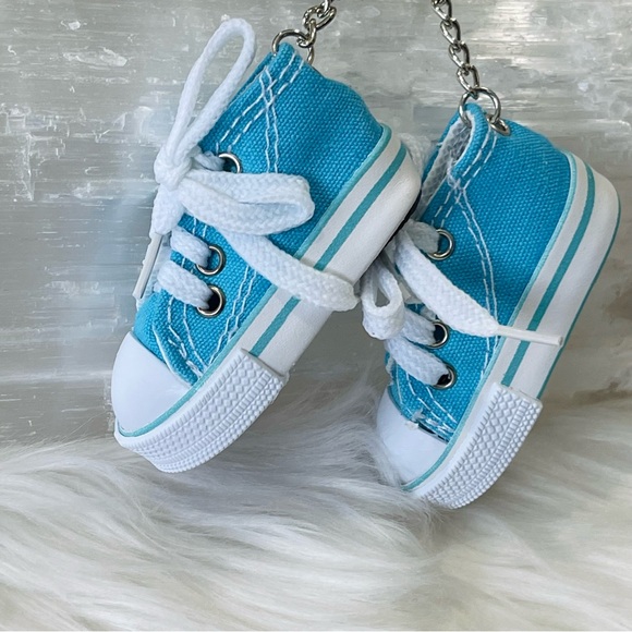 MINI SNEAKER KEYRINGS 2 LIGHT BLUE his & hers running shoes Athlete Trainers - Picture 4 of 4